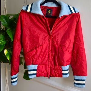 Rare Vintage Down Jacket  Windbreaker Bomber with Knit Collar deadstock 1970s